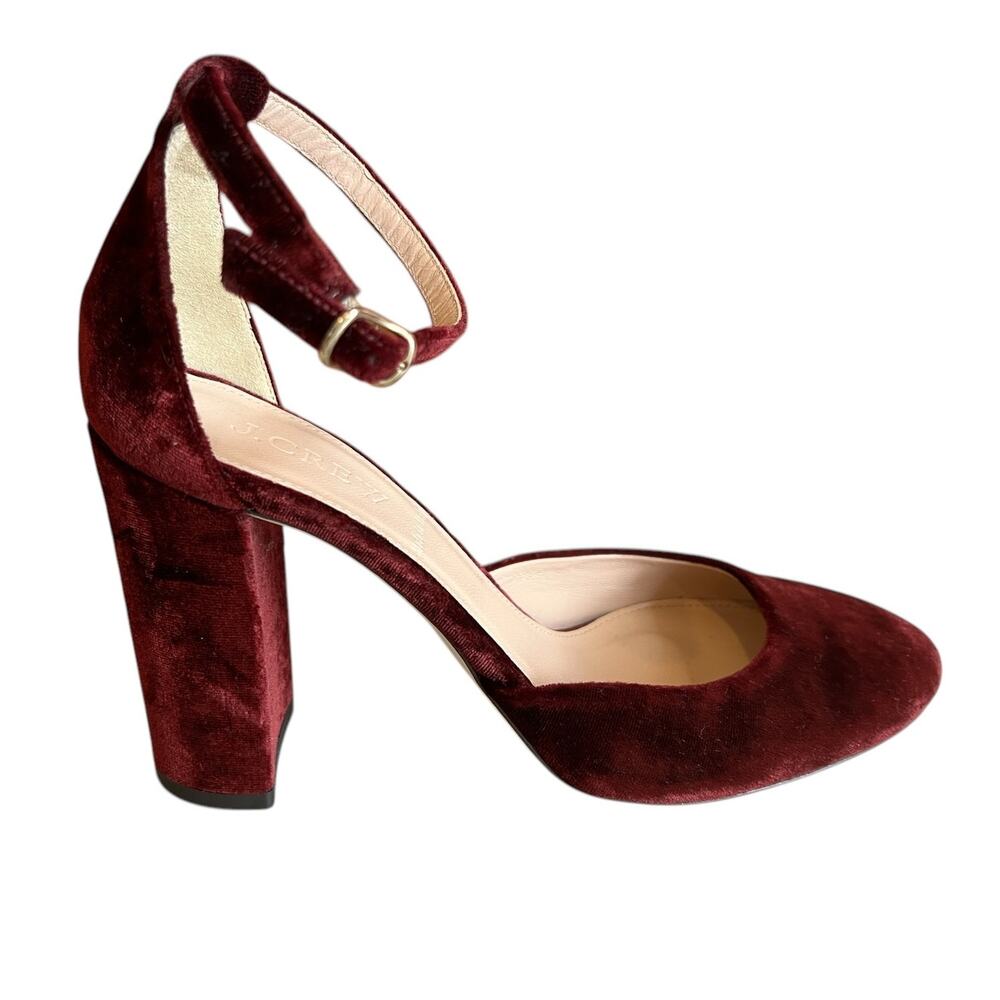 J Crew Masie Italian Made Velvet Mary Jane Block Heels Burgundy 6.5